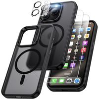 Coque pour iphone 15 pro - 2x Vitre Verre Trempe mat noir rigide compatible magsafe