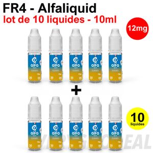 LIQUIDE Eliquid FR4 12mg lot de 10 liquides ALFALIQUID