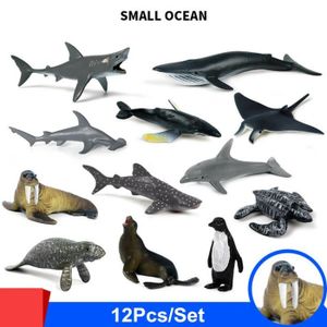 FIGURINE - PERSONNAGE Figurines d'animaux de l'océan, 12 pièces-ensemble, Petit requin baleine Megalodon, Jouet de collection, Déco