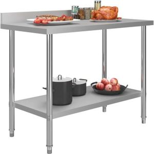 PLAN DE TRAVAIL Table de travail de cuisine avec dosseret 120x60x93 cm Inox -PAT HILILAND Pois: 17.1