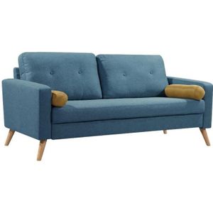 CANAPÉ FIXE Canapé 3 places en tissu TATUM - Bleu - Confort Ferme - Style Scandinave - Moderne