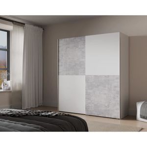 ARMOIRE DE CHAMBRE ULOS  Armoire 2 portes coulissantes - Décor béton gris clair et blanc - L 170.3 cm  