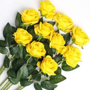 FLEUR ARTIFICIELLE 10 roses artificielles en soie pour mariage, bouquet de mariée, jardin, anniversaire, fête, décoration de mariage, Jaune