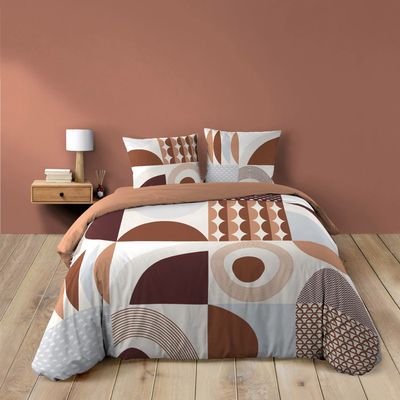 Parure De Lit Gaze De Coton Double Face 125g/m² 220x240cm + 2 Taies 63x63cm - Lit 2 Places Plusieurs Coloris