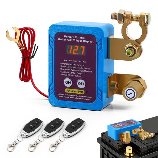 Coupe-Circuit Batterie 12V 240A Avec LED Tension + 2 Télécommandes – Interrupteur Arrêt Auto Voiture, Bateau, RV, Camion, ATV
