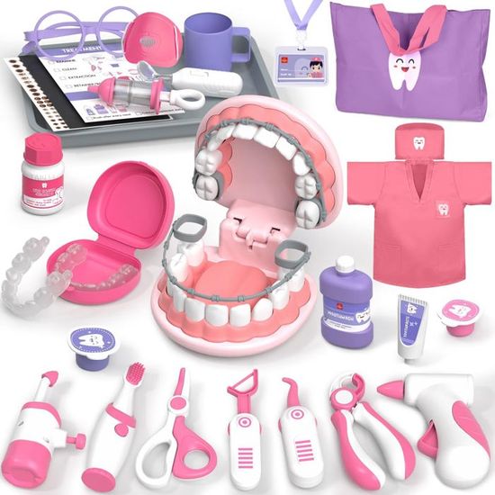 Malette Docteur Enfant,Kit de Médecin Jouets,Jouets de Dentiste pour Enfants ,avec Stetoscop Enfant, Thermomètre, Seringue et Plus Kit,Cadeau médical de Jeu de Rôle pour Filles garçons 3-8 Ans