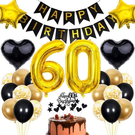 Décoration du 60e anniversaire, Fille du 60e anniversaire, Décoration du  60e anniversaire, Décoration en or noir de la guirlande de joyeux  anniversaire