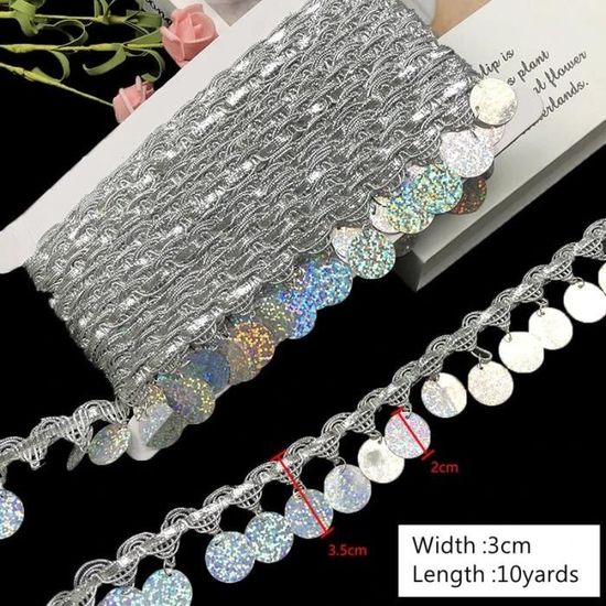 Ruban à Paillettes De 3 M Avec Bordure à Franges Pour Bricolage, Décoration De Vêtements, Rideaux, Sacs, Artisanat (argenté