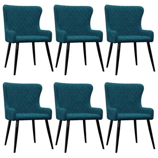 #20368 6 x Chaises de salle à manger Professionnel - Chaise de cuisine Chaise Scandinave - Bleu Velours Parfait