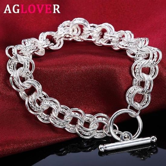 AGLOVER Bracelet en argent Sterling 925 pour homme et femme, bijoux exquis de 8 pouces, 3 anneaux à la mode, cadeau 20cm -GZ5762