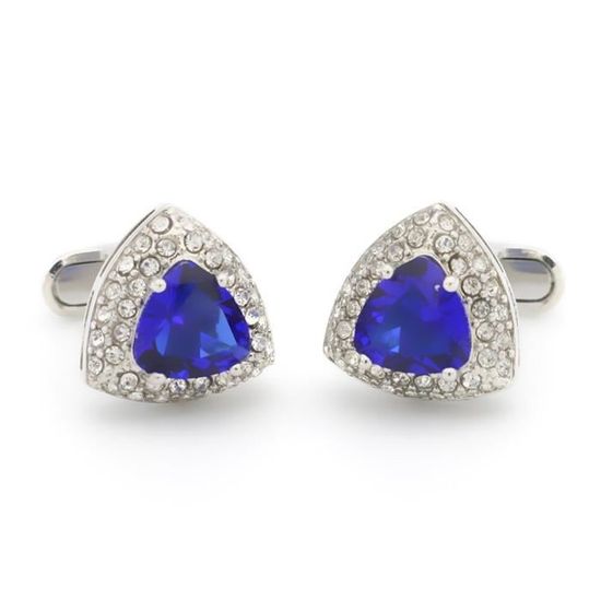Boutons De Manchette Cristal Bleu Argenté – Bijou Homme En Cuivre Et Strass Pour Chemise De Smoking Ou Élégante