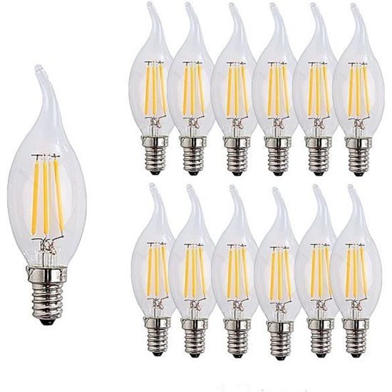 Lot de 12 Ampoules LED Bougie 4W Blanc Chaud 2700k Flame Tip Bright OUGEER - E14 - Non Dimmable
