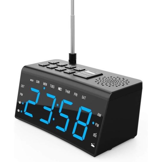 MARKELL Réveil Numérique LED Avec Radio FM, Bluetooth Et Gradation Luminosité - Blanc Argenté