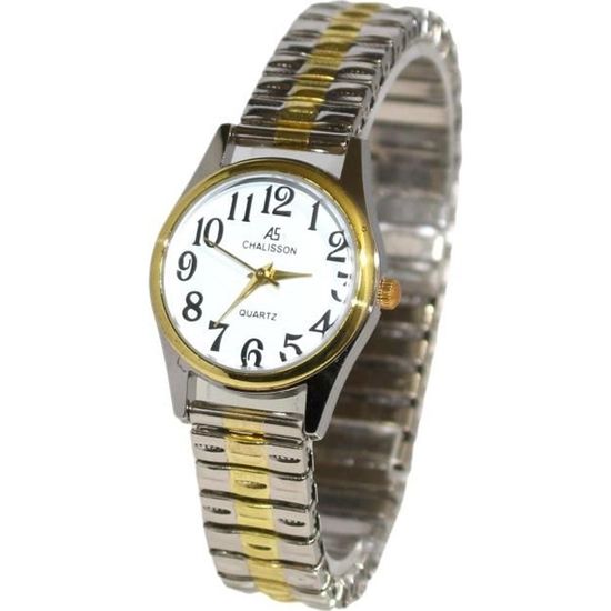 Montre Femme Classique Bracelet Extensible Elastique à Chiffres clairs