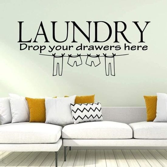 Buanderie Stickers Muraux Laver à Sec Plier Répéter Citations Vinyle Blanchisserie Art Signes