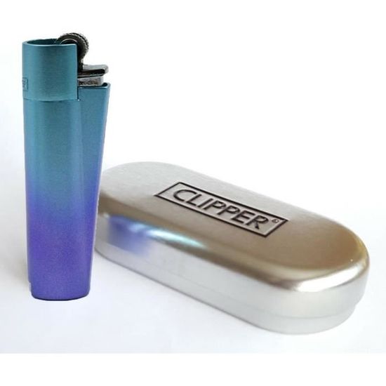 Briquet Clipper Metal Pierre – Dégradé Bleu, Avec Boîte Métal Offerte En Promo, Rechargeable Et Durable