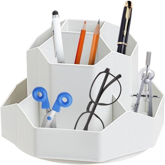 Porte-Stylo Rotatif 5 Fentes Lebenrich - Organiseur Bureau Rose, Base 360° Pour Stylos Et Accessoires
