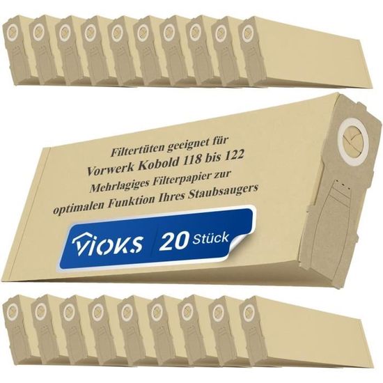 20 Sacs Pour Aspirateur Vorwerk Kobold VK 118-122 - Extra Fort, Filtre Multicouche - Fabriqué En Allemagne