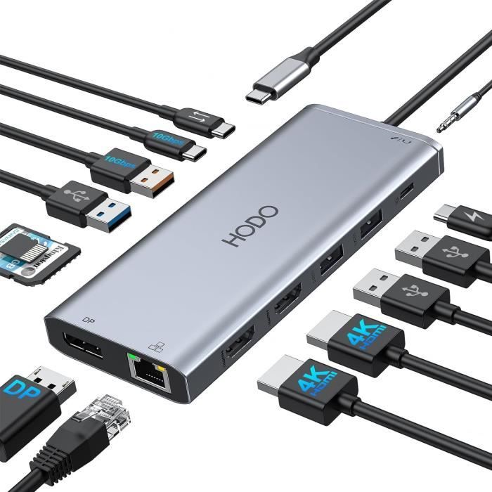 Station D'accueil Double HDMI 4K 60Hz - Hub USB-C 100W PD - Pour MacBook, Dell, HP, Surface