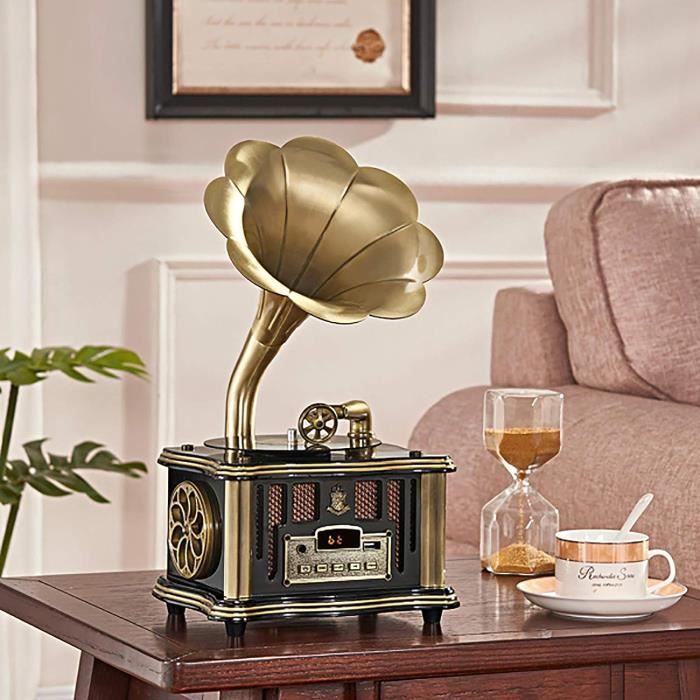 Mini Tourne-Disque Vintage phonographe rétro Salon Platine Vinyle Tourne-Disque Vinyle sans Haut-Parleur sans Bluetooth (Taille