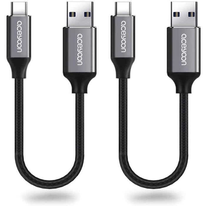 Cable usb c 30cm, charge rapide 3a synchro usb 3.0 vers usb type c