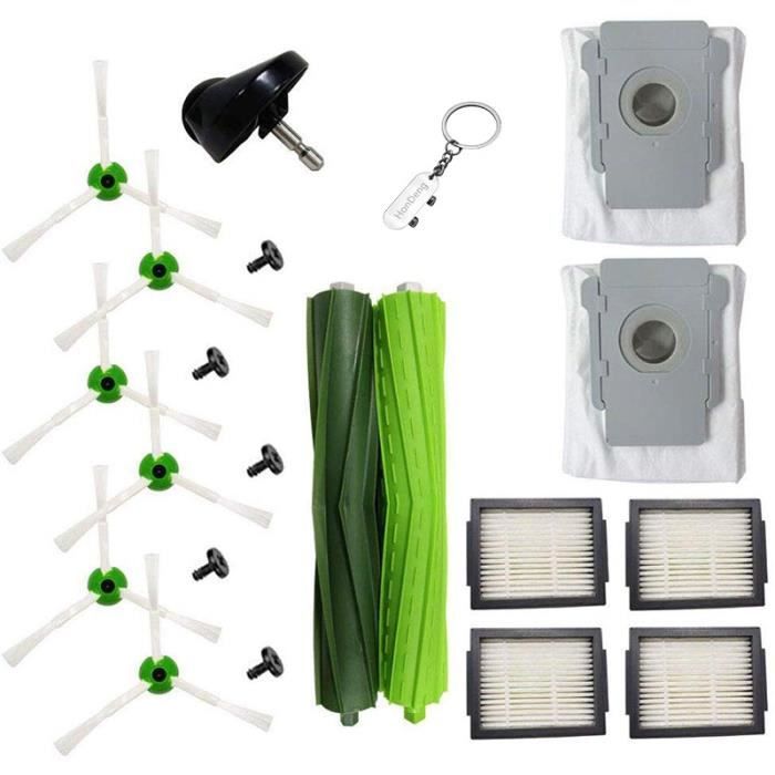Rechange pour kit iRobot Roomba i7 i7 + / i7 Plus E5 E6 E7, 2 brosse principale, 4 filtres, 6 brosses latérales, 1 roue avant,2 sacs