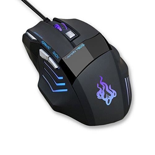 Souris Gamer, QueenDer Souris Optique USB Professionnel 4 DPI Réglable(3200-2400-1600-1000) Filaire Jeux de Souris 7 Boutons Rétroéc