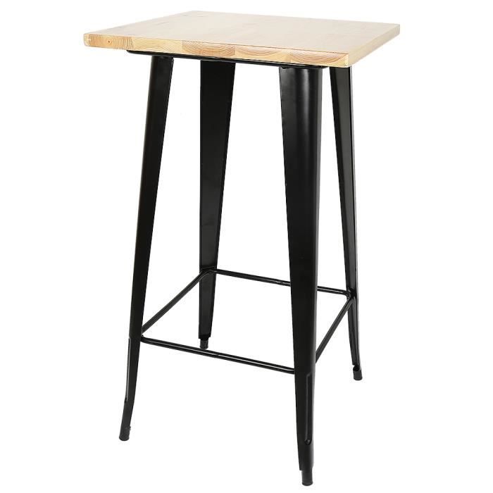 Table haute table carrée 103 * 60 cm Bois et Noir