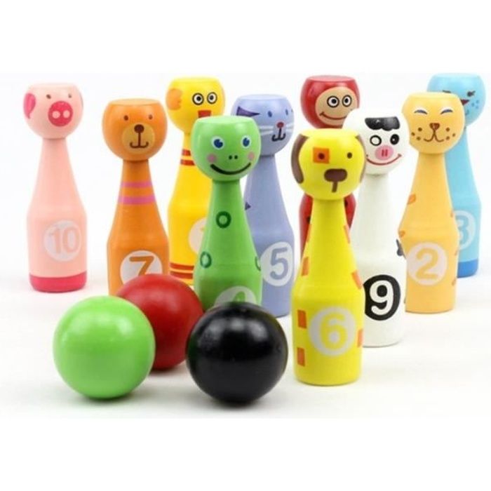 Jeux de Quilles 10 quilles et 3 Boules Bowling Set Enfant Jeux Exterieur Équipement Sportif Jeux de Jardin Plein Air
