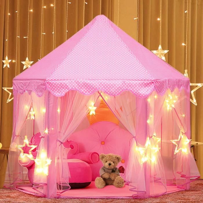 Tente Princesse, Château de Princesse Tente avec LED Star Light de Jeu Maison de Jouet Château de Princesse Tente, 53'' x 55'' (DxH)