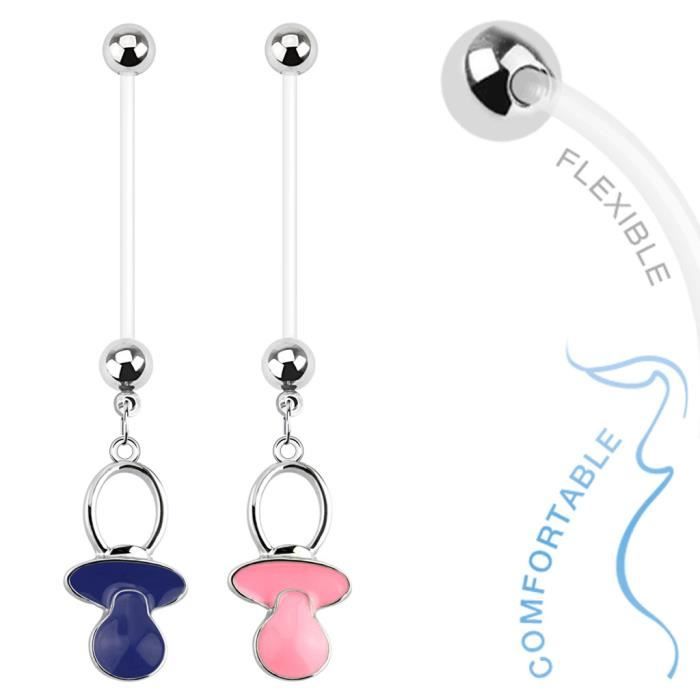 Lot 2 Piercings Nombril Grossesse Femme Enceinte Tétine bébé THAO Barre 25mm