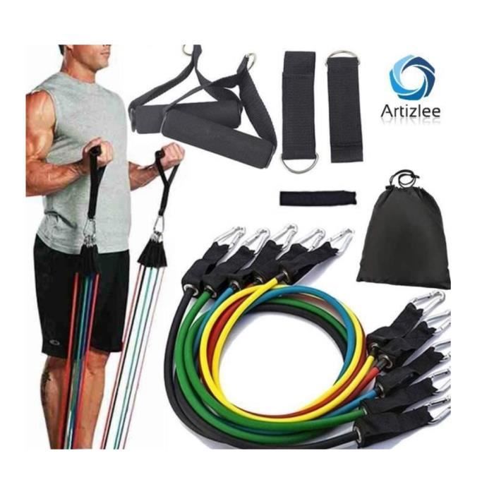 Bandes de Résistance Set Elastiques, Artizlee Kit de 11 Accessoires Musculation-Bandes de Fitness Exercice Elastiques Yoga Pilâtes