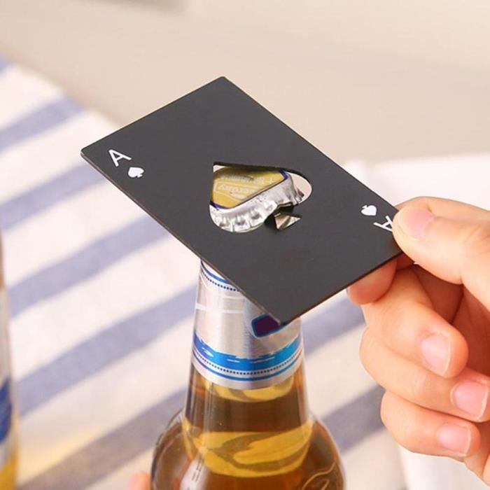 Tire-Bouchon,Porte bouchon de bière en acier inoxydable Mini pelle une pelle carte de Poker en forme de bière en acier - Type Black