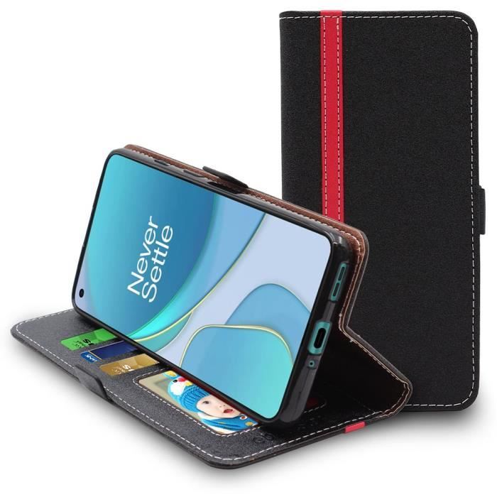 ebestStar ® Etui Portefeuille pour OnePlus 8T Housse PU Cuir Porte-Cartes, Noir - Rouge