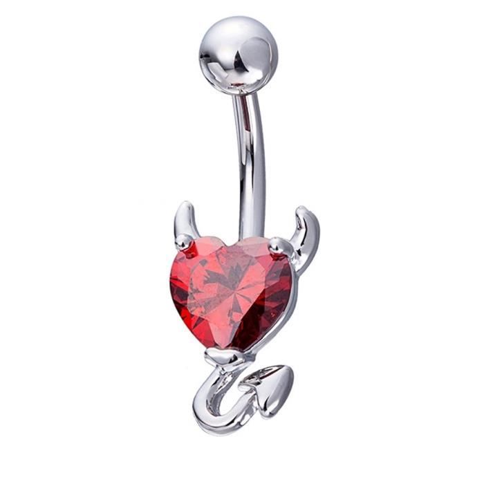 Piercing Nombril - Coeur Du Diable - Acier Chirurgical Argenté Rouge