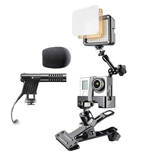 Mantona caseless Support de Bras avec Pince Micro et LED éclairage vidéo pour goPro Hero 20529