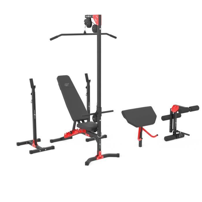 Marbo Sport Set MH25 - Banc de musculation, supports d'haltères MH-S201, entraîneur de jambes, station de traction lat, bureau curl