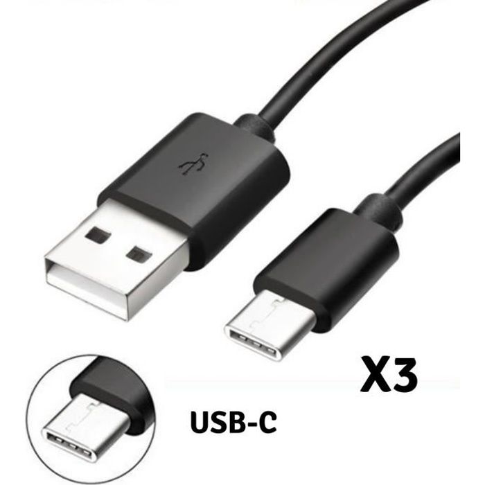 [Compatible Sony Xperia X COMPACT-XA1-XA2-ULTRA] Lot 3 Cables Type USB-C Chargeur Noir Port Micro USB 1 Metre [Phonillico®]