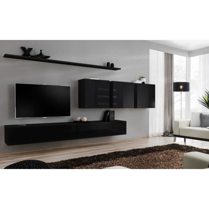 Meuble TV mural SWITCH VII design, coloris noir brillant. 40 Noir