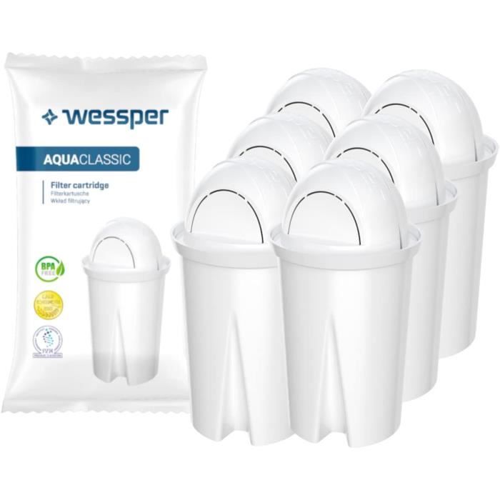 Wessper AquaClassic Cartouche Filtrante pour Carafe - Compatible avec BRITA Classic, Dafi Classic, PearlCo Classic – Pack 6
