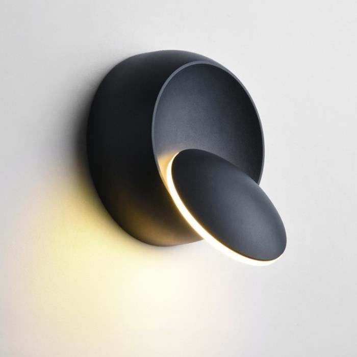Applique Murale Led à Led, Lampe De Chevet Réglable Avec Rotation à 360 Degrés, Blanc, Noir Créative Noire Moderne Et Rond - 249959