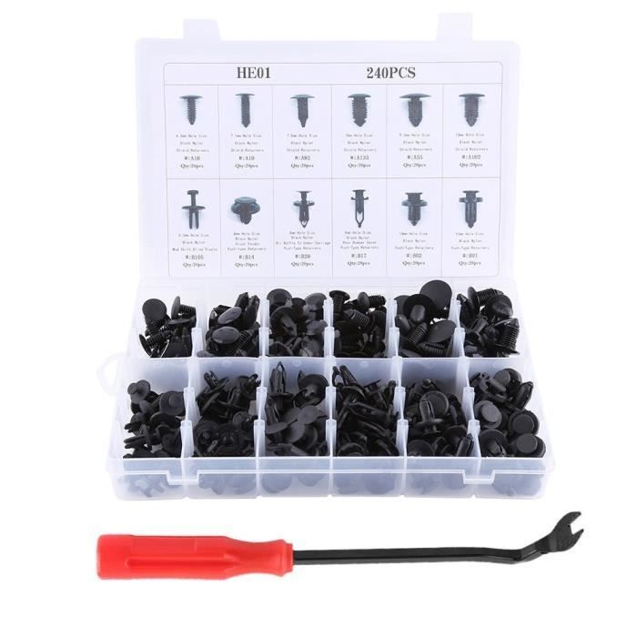 240pcs Clips Agrafes Plastiques Voiture Rivets Fixation Set Panneaux de Portes / Pare-chocs / Habillage avec Pince de Retrait