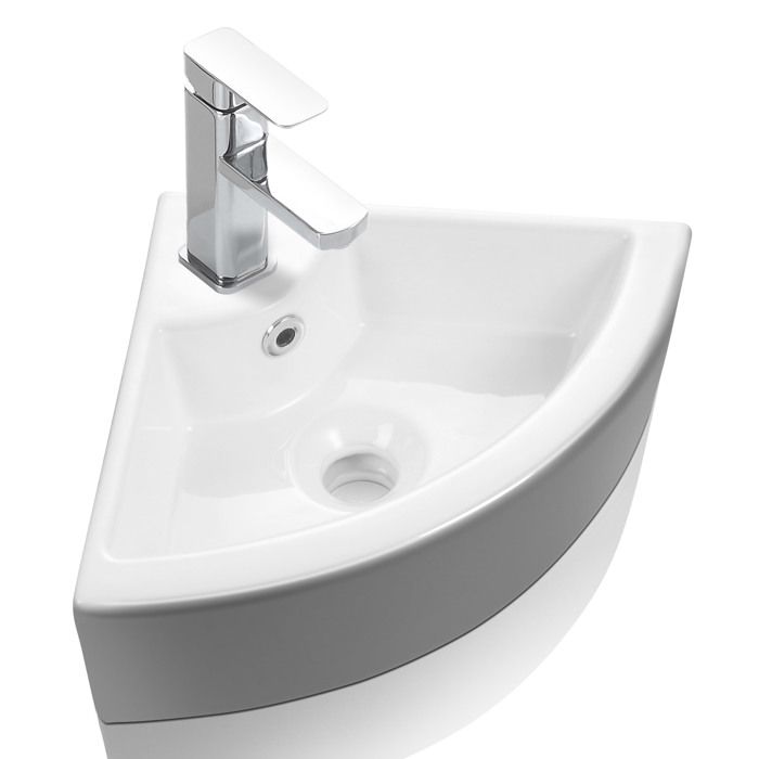 Lavabo de salle de bain - En céramique - Mini lavabo d'angle - Pour toilettes d'invités - 46 x 32 x 12,5 cm - Lavabo mural avec