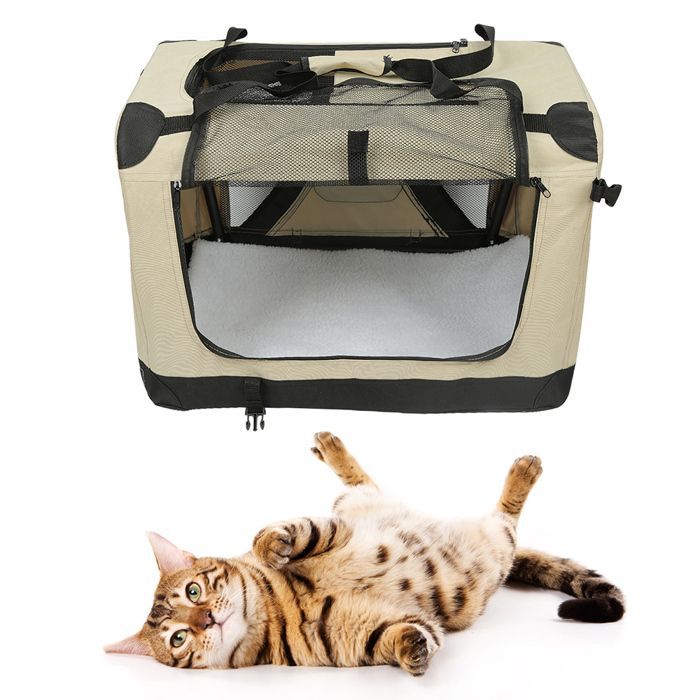 Meilleurs prix pour Sac de Transport Chat Chien,Sac Transport Chien Respirant et Pliable,avec Matelas Souple,Caisse de Transport pour chat chien,beige