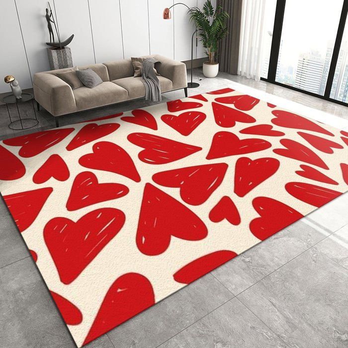 PEIHUODAN Tapis Imprimé 3D Rose Rouge 160x200cm - Doux, Antidérapant, Lavable - Pour Salon, Chambre, Salle De Bain