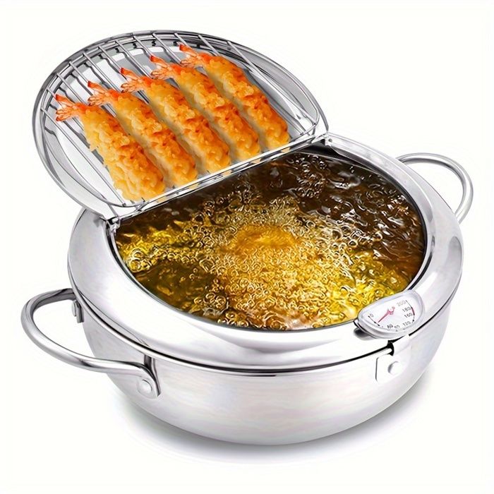 TIYOORTA Mini poêle à frire avec panier égouttoir en acier inoxydable avec thermomètre pour