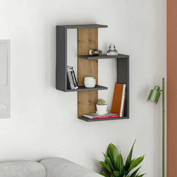 Étagère Irmina 64x22xh85 cm Anthracite Chêne Panneau effet bois Étagère Irmina 64x22xh85 cm Anthracite Chêne Panneau effet bois