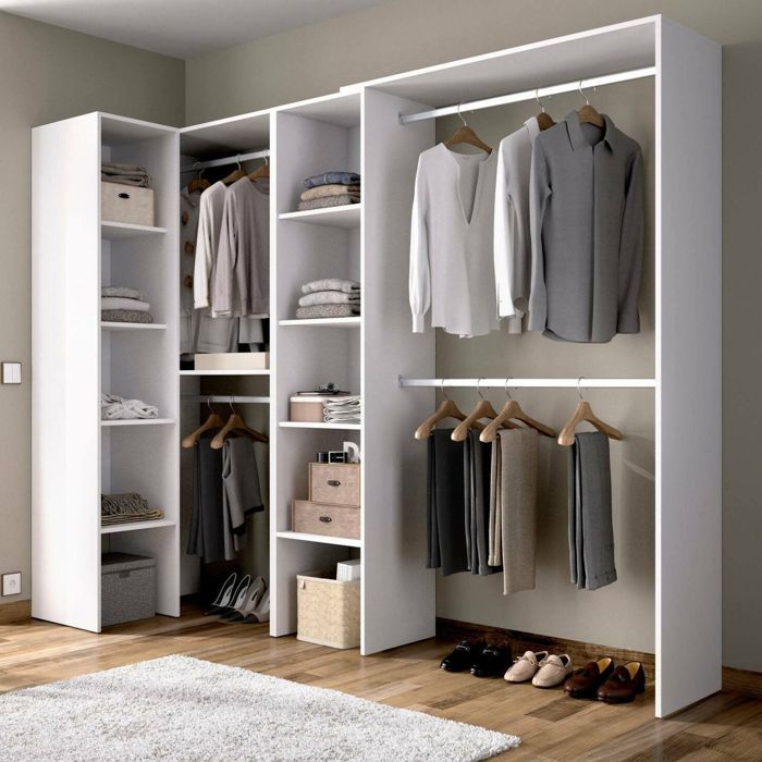 Garde-robe Ouverte Miramar Dmora - 158x40x187cm - Blanc/Chêne - 4 Étages, Tiroir, 2 Tringles - Montage Facile
