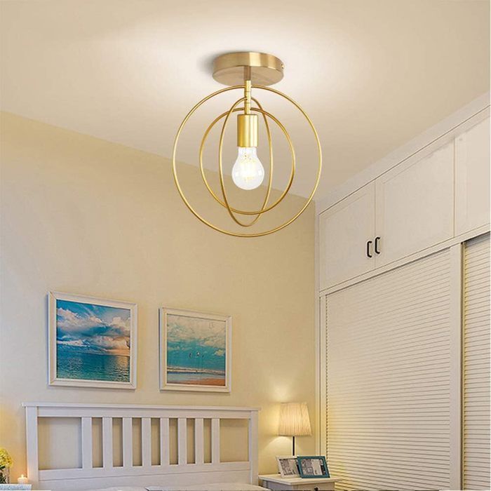 TOKIUS Plafonnier Rétro Industrielle en Métal DIY Lustre Doré Boule 360° Régble Luminaire plafond Ø30 cm (Ampoule Non incluse)