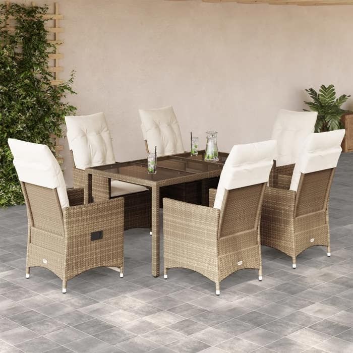 vidaXL Ensemble à manger jardin 7 pcs Poly rotin